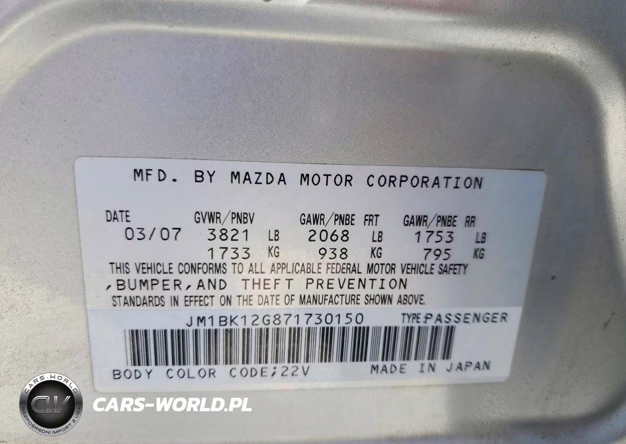 2007 Mazda 3 I VIN:JM1BK12G871730150 - 12