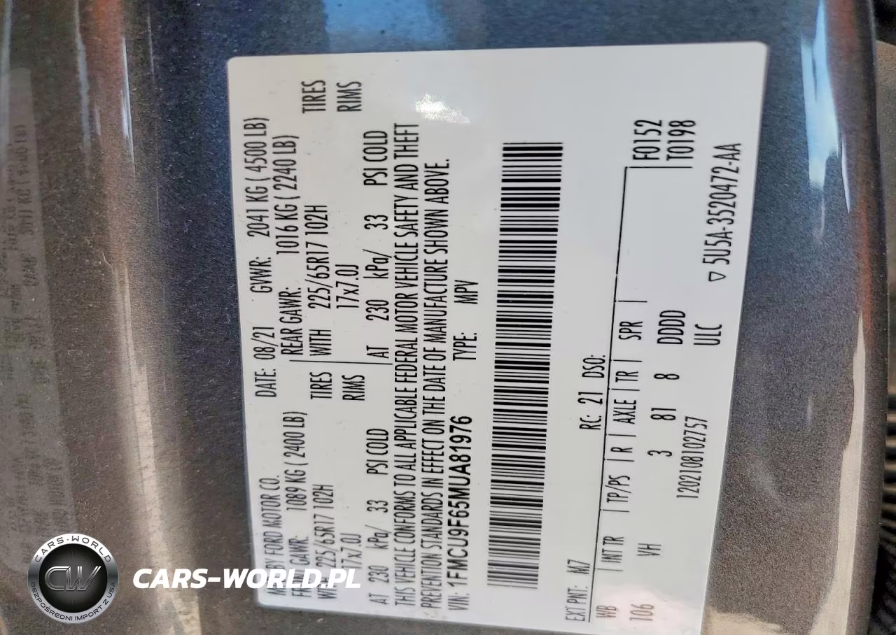 2021 Ford Escape S VIN:1FMCU9F65MUA81976 - 13