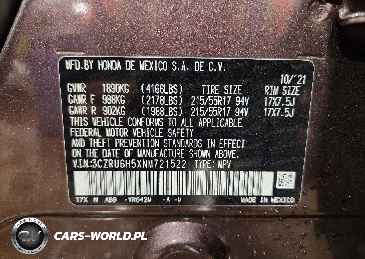 2022 Honda Hr-V Ex VIN:3CZRU6H5XNM721522 - 14