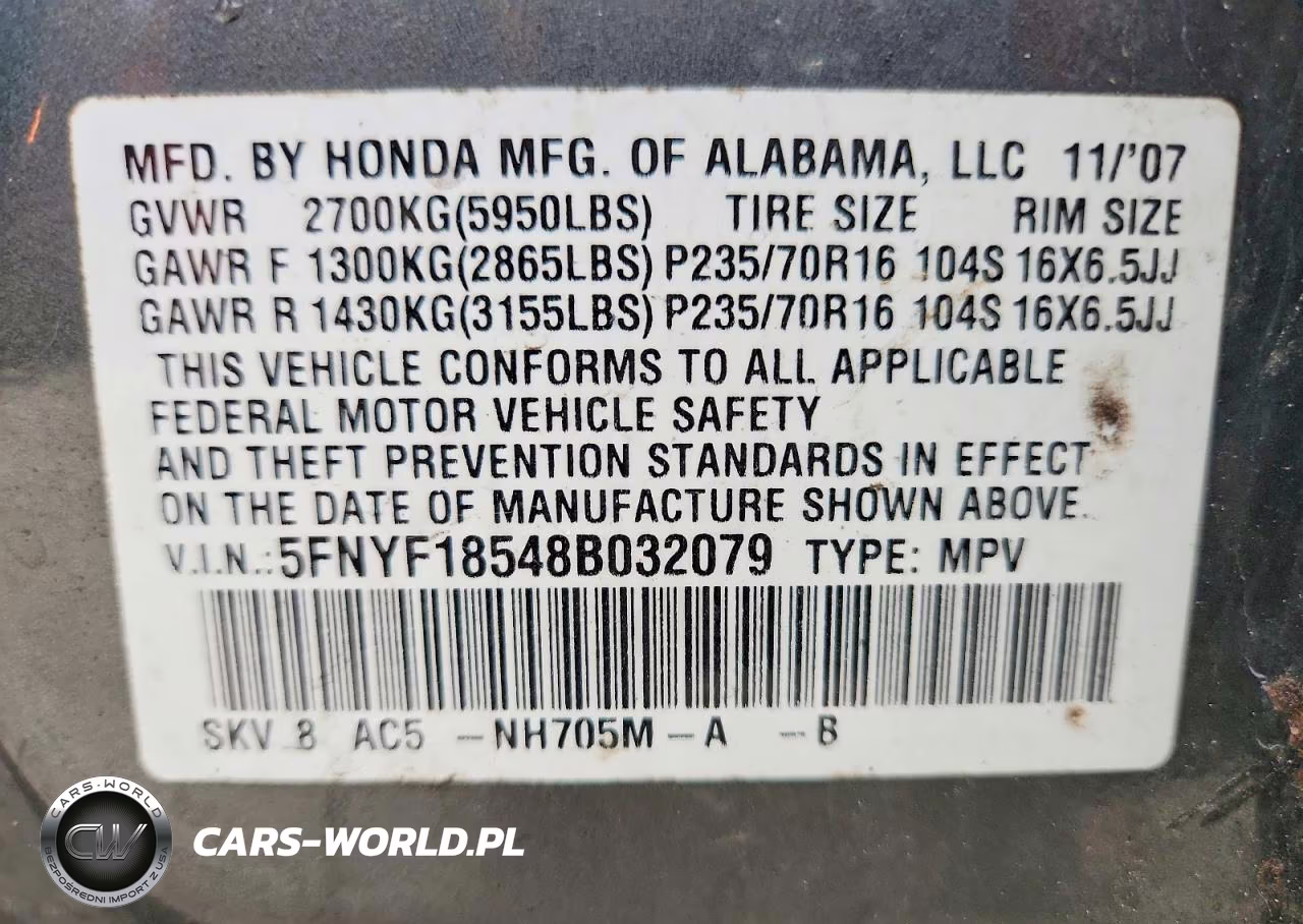 2008 Honda Pilot Exl VIN:5FNYF18548B032079 - 14