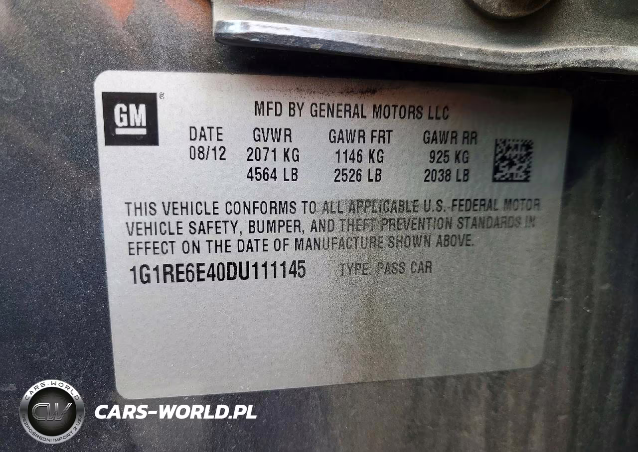 2013 Chev Volt VIN:1G1RE6E40DU111145 - 12