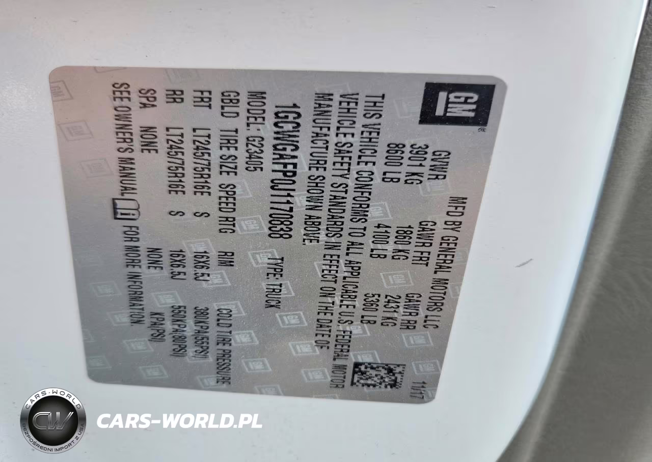 2018 Chevrolet Express 2500 Delivery Van VIN:1GCWGAFP0J1170838 - 13