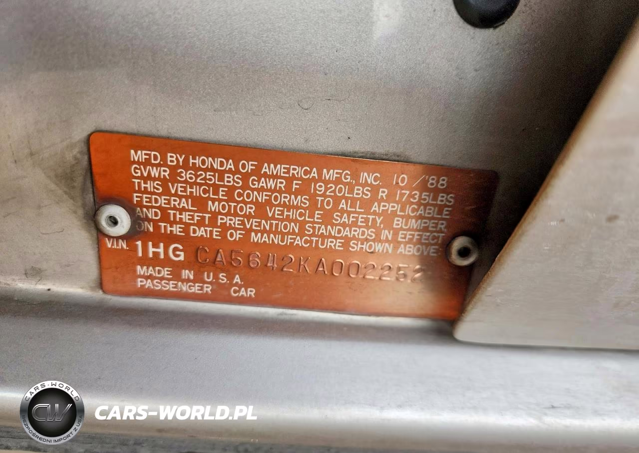 1989 Honda Accord Lxi VIN:1HGCA5642KA002252 - 12