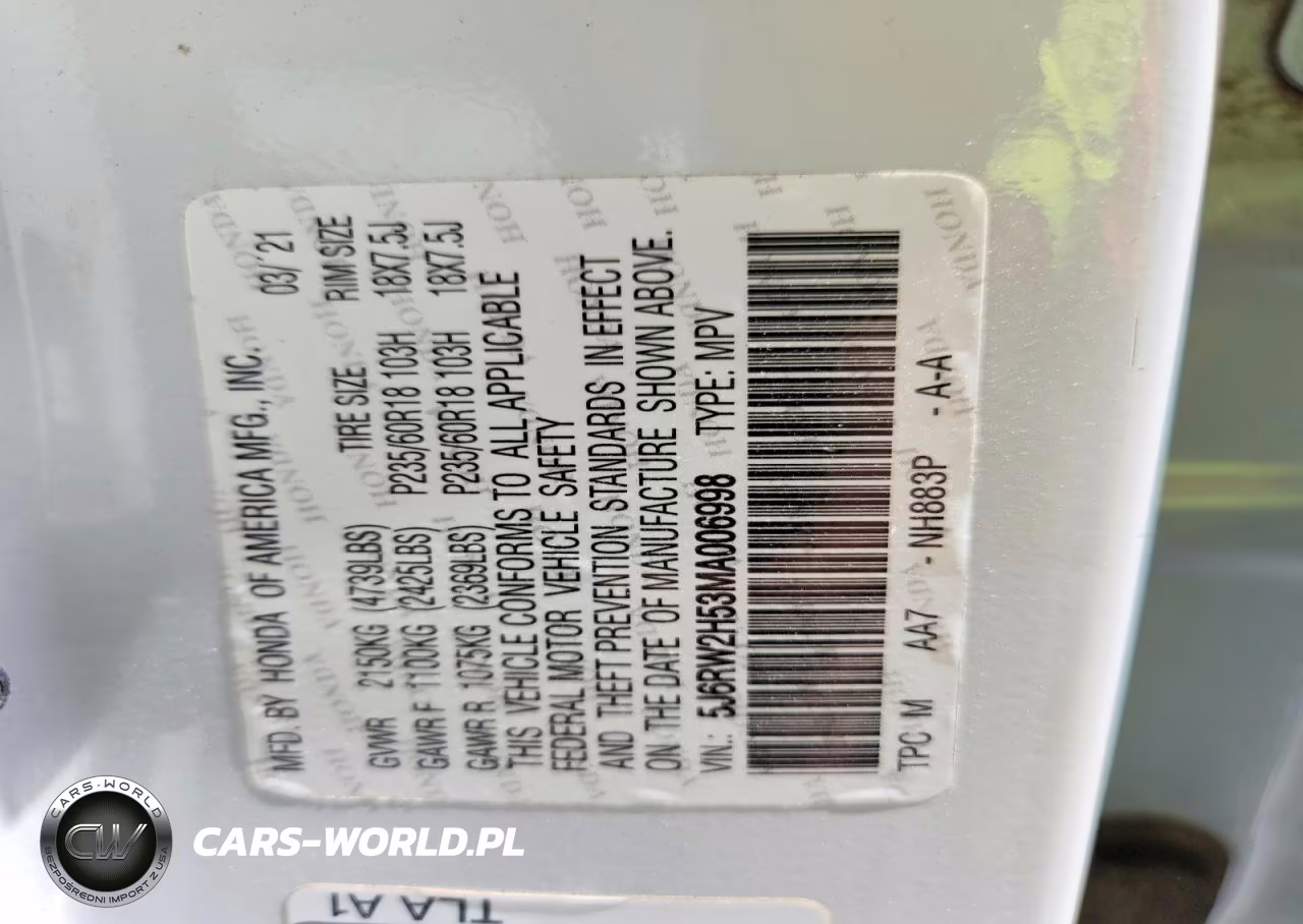 2021 Honda Cr-V Ex VIN:5J6RW2H53MA006998 - 13