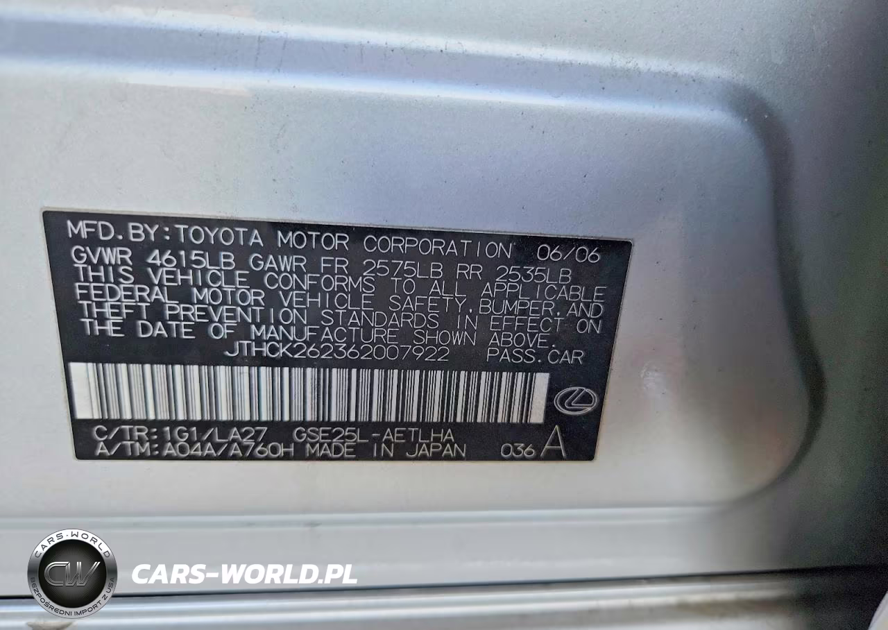 2006 Lexus Is 250 VIN:JTHCK262362007922 - 12