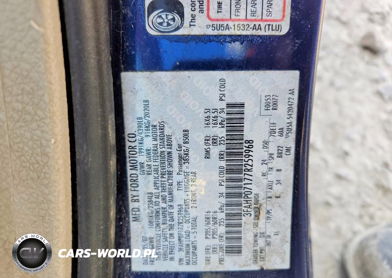 2007 Ford Fusion Se VIN:3FAHP07177R259968 - 12