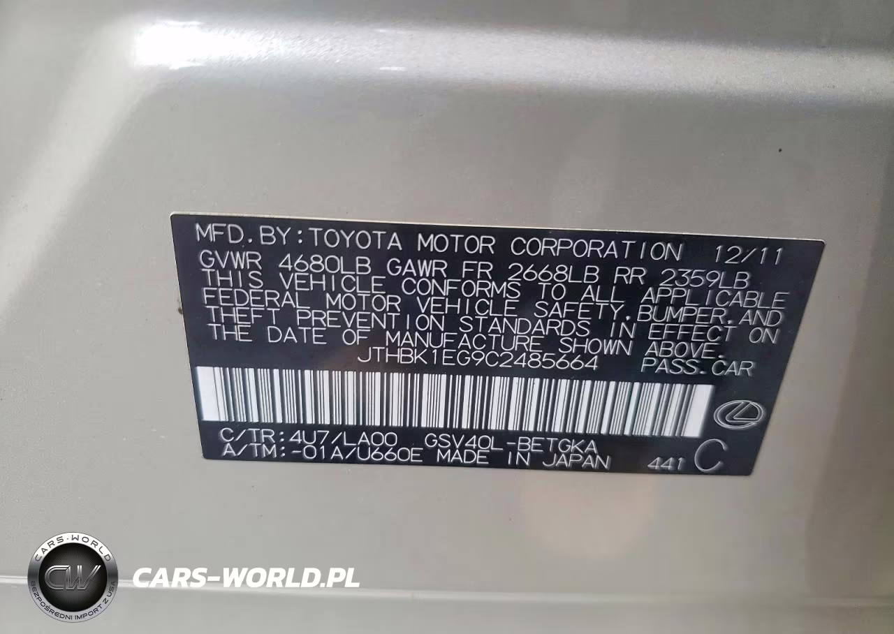 2012 Lexus Es 350 VIN:JTHBK1EG9C2485664 - 12