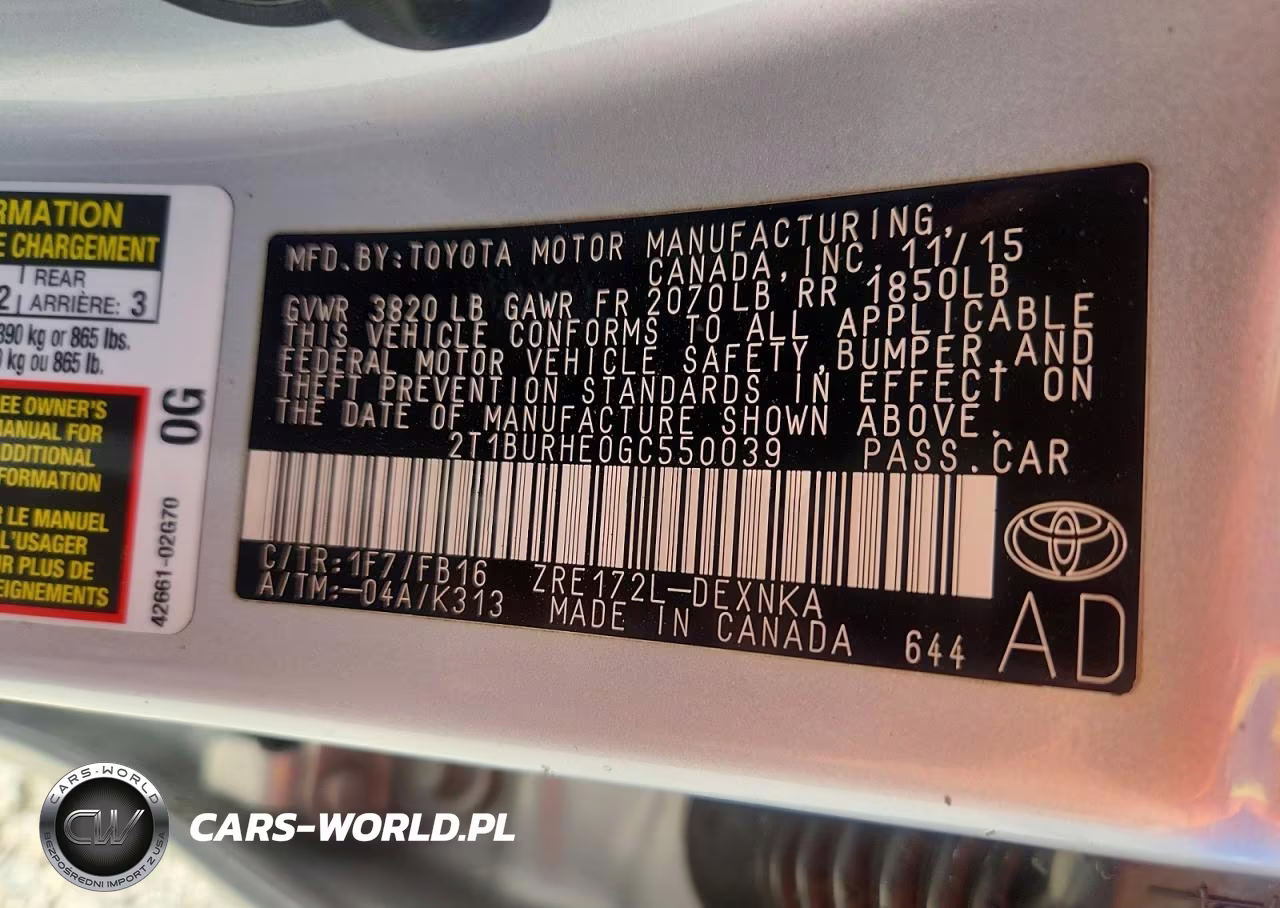 2016 Toyota Corolla Le VIN:2T1BURHE0GC550039 - 12