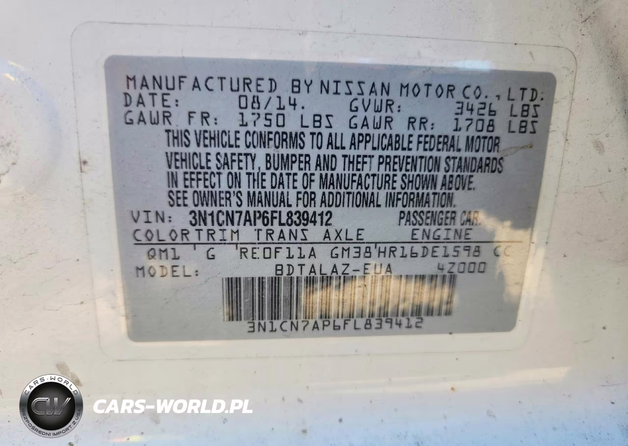 2015 Nissan Versa 1.6 S Plus VIN:3N1CN7AP6FL839412 - 13