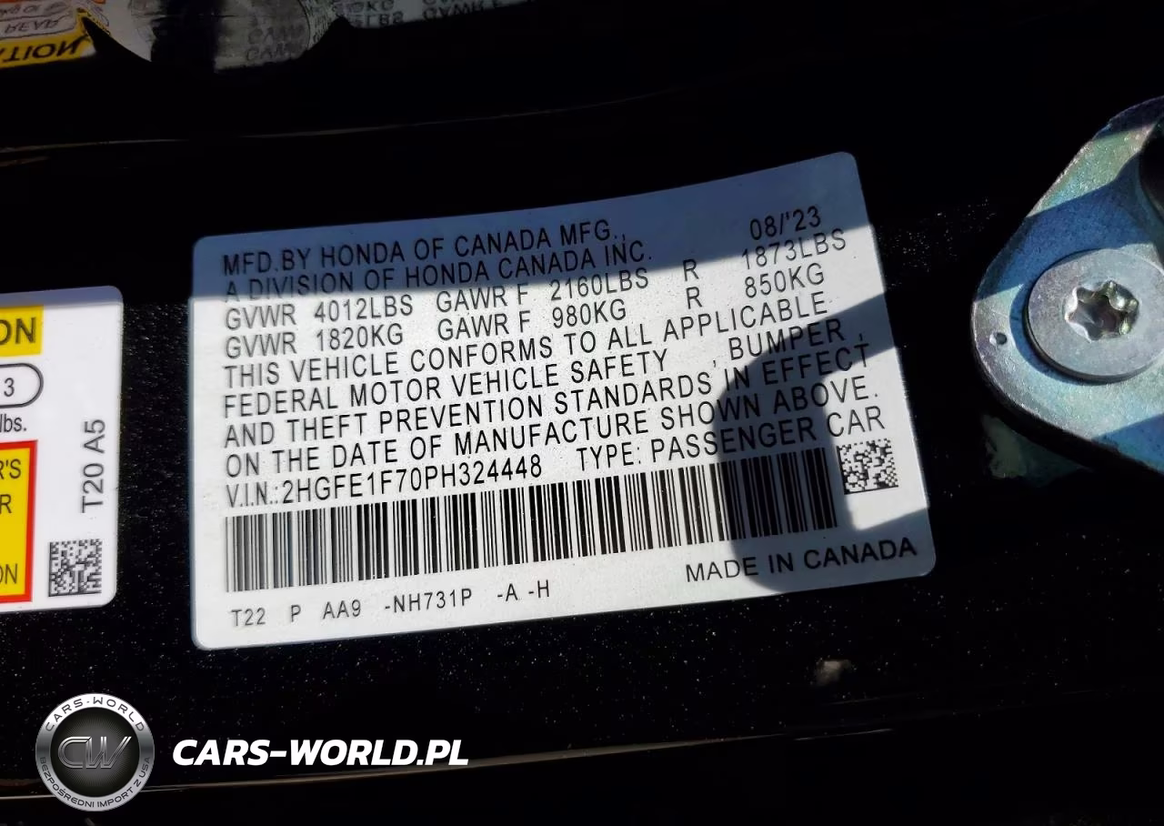 2023 Honda Civic Ex VIN:2HGFE1F70PH324448 - 12