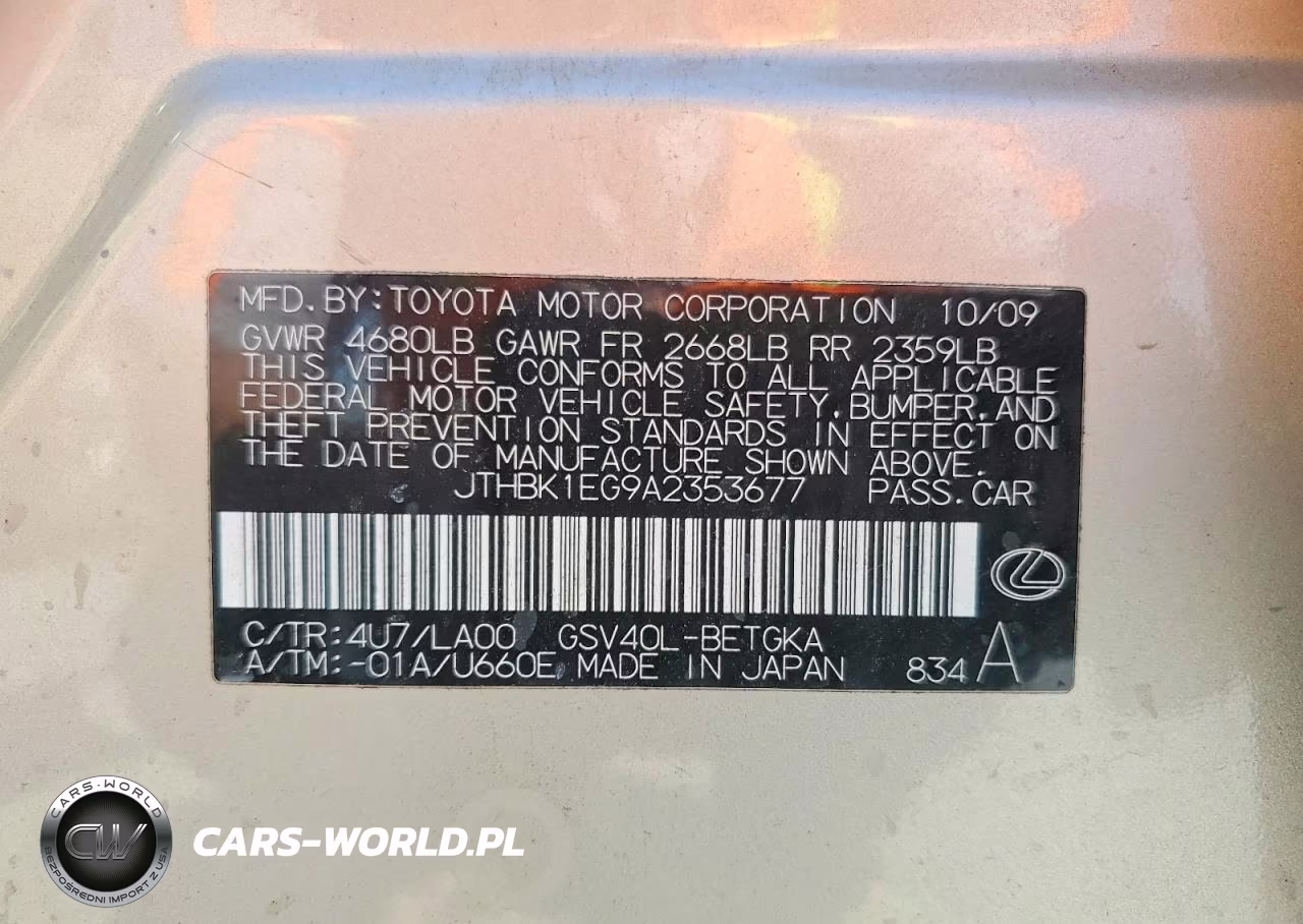 2010 Lexus Es 350 VIN:JTHBK1EG9A2353677 - 13