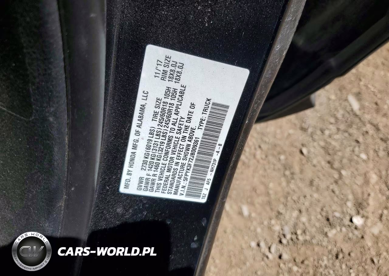2018 Honda Ridgeline Rtl VIN:5FPYK3F72JB009361 - 12