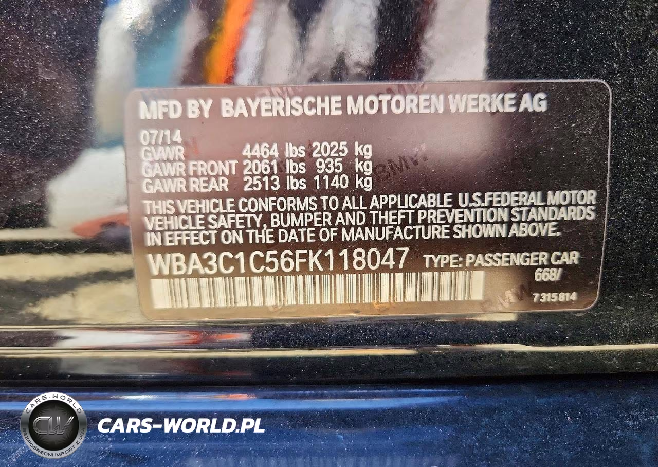 2015 BMW 328 I Sulev VIN:WBA3C1C56FK118047 - 12