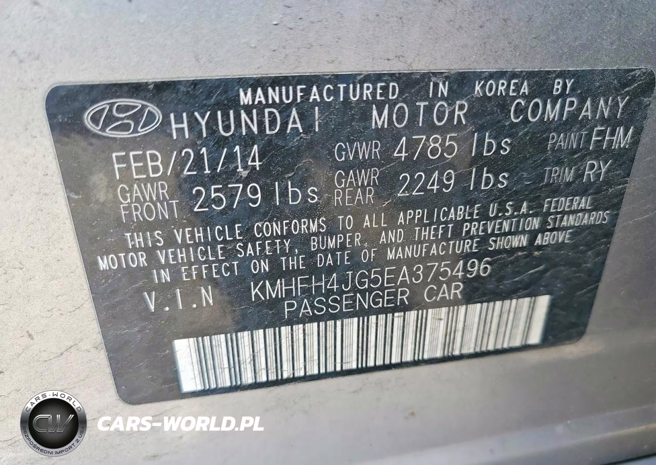 2014 Hyundai Azera Limited VIN:KMHFH4JG5EA375496 - 12