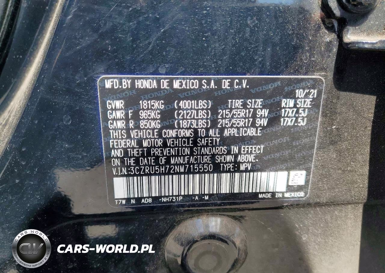 2022 Honda Hr-V Exl VIN:3CZRU5H72NM715550 - 14