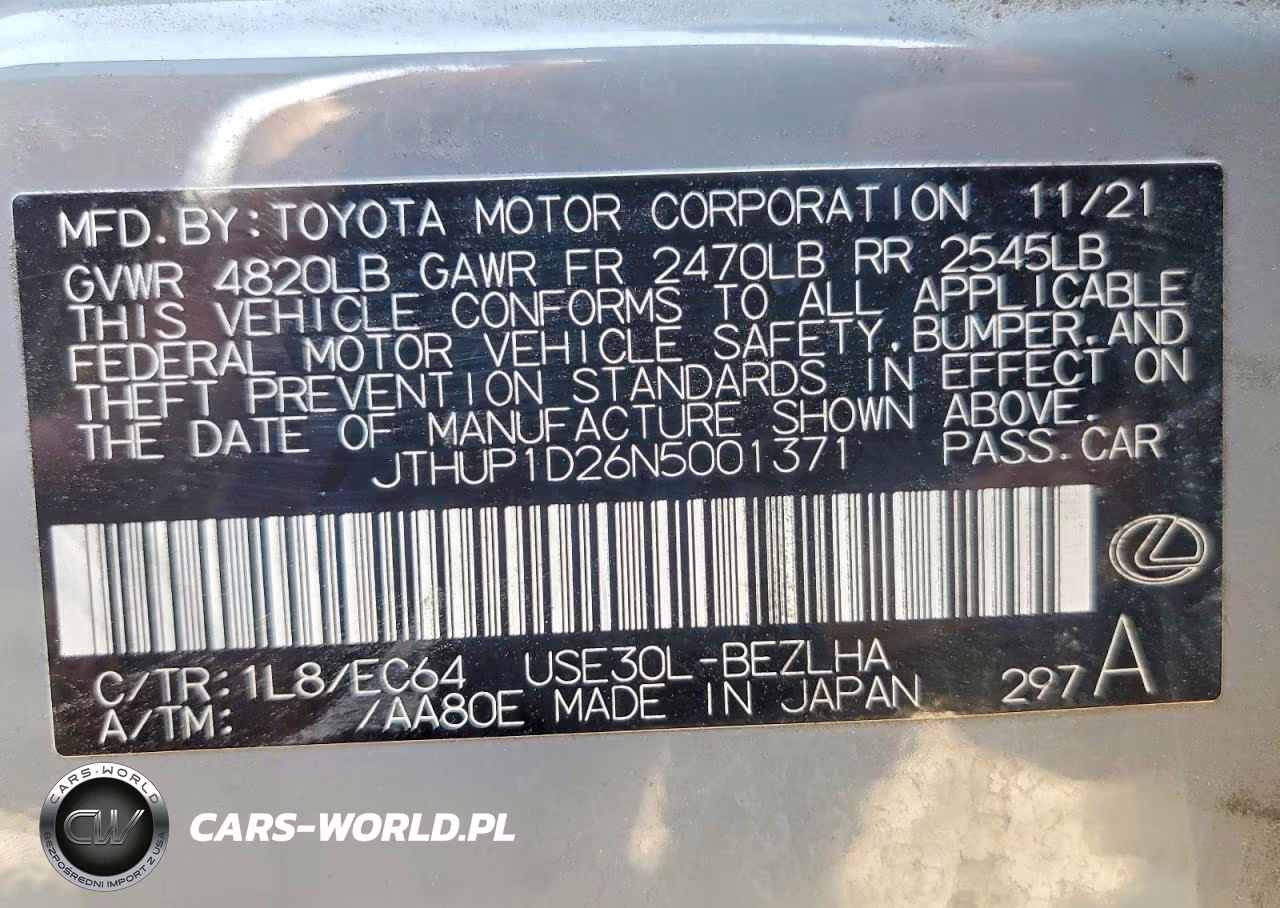 2022 Lexus Is 500 F Sport Launch Edition VIN:JTHUP1D26N5001371 - 12