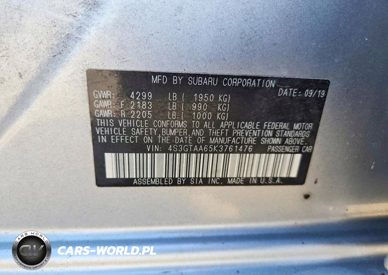 2019 Subaru Impreza VIN:4S3GTAA65K3761476 - 14