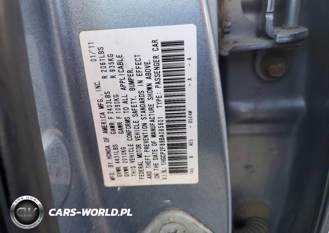 2011 Honda Accord Exl VIN:1HGCP2F89BA085601 - 12