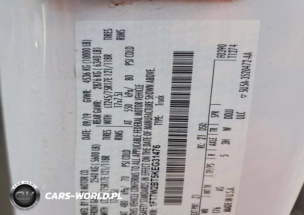 2019 Ford F250 Super Duty VIN:1FT7W2BT5KEG31476 - 12