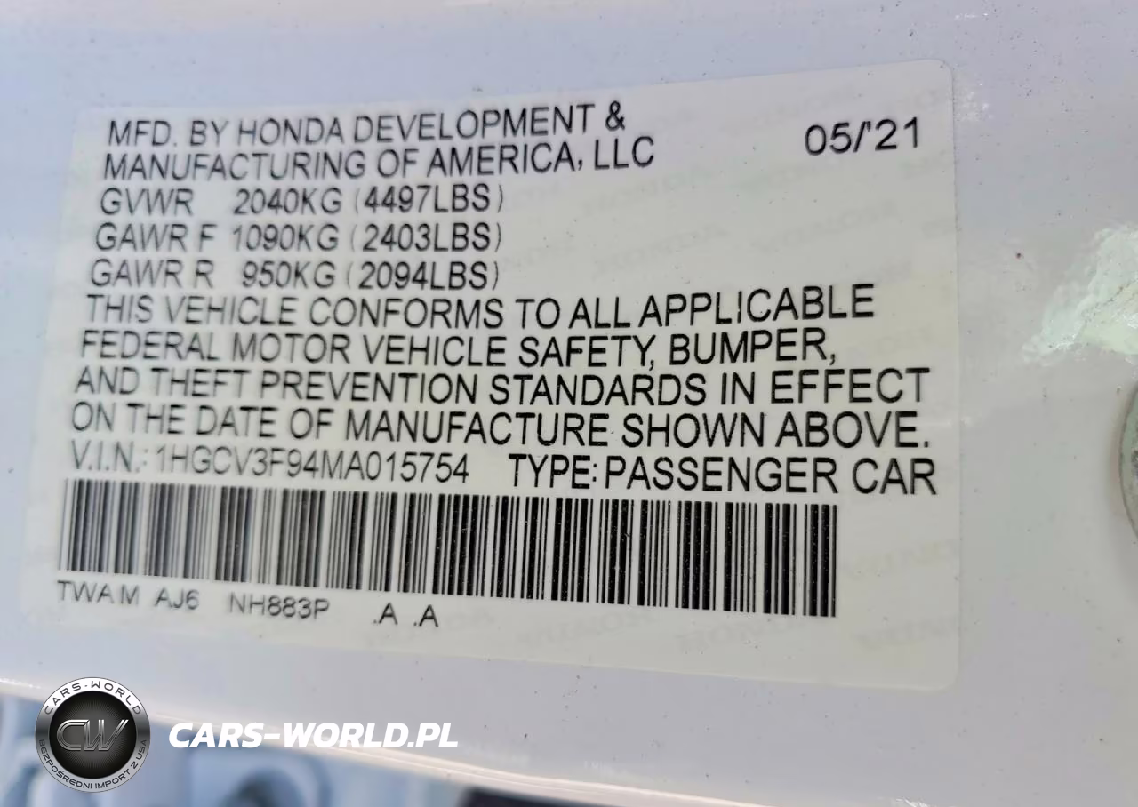 2021 Honda Accord Touring Hybrid VIN:1HGCV3F94MA015754 - 12
