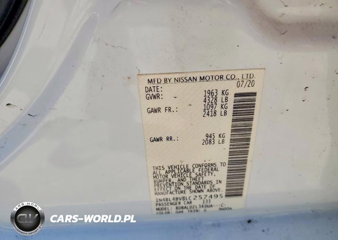2020 Nissan Altima S VIN:1N4BL4BV8LC257495 - 12