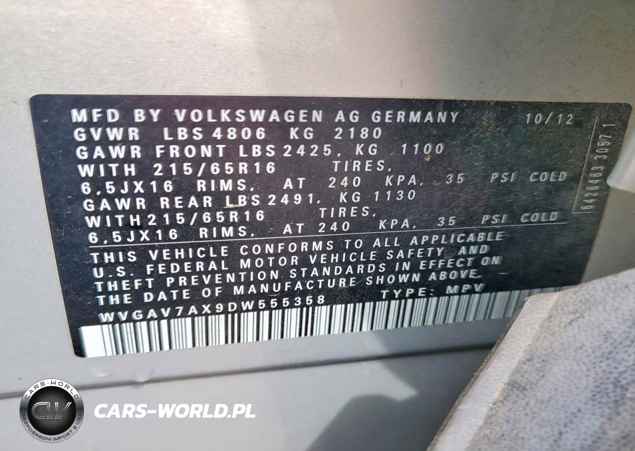 2013 Volkswagen Tiguan S VIN:WVGAV7AX9DW555358 - 13