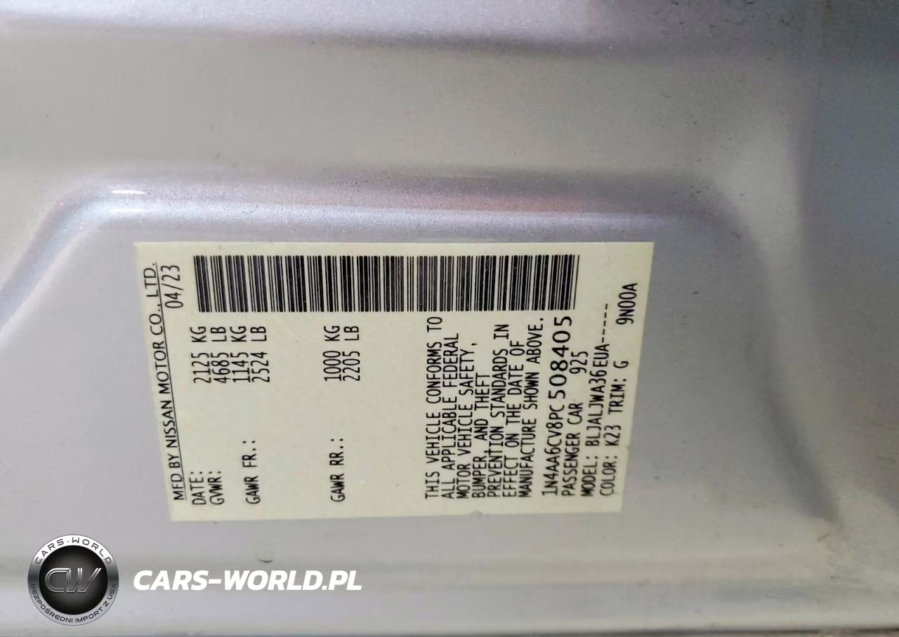 2023 Nissan Maxima Sv VIN:1N4AA6CV8PC508405 - 12