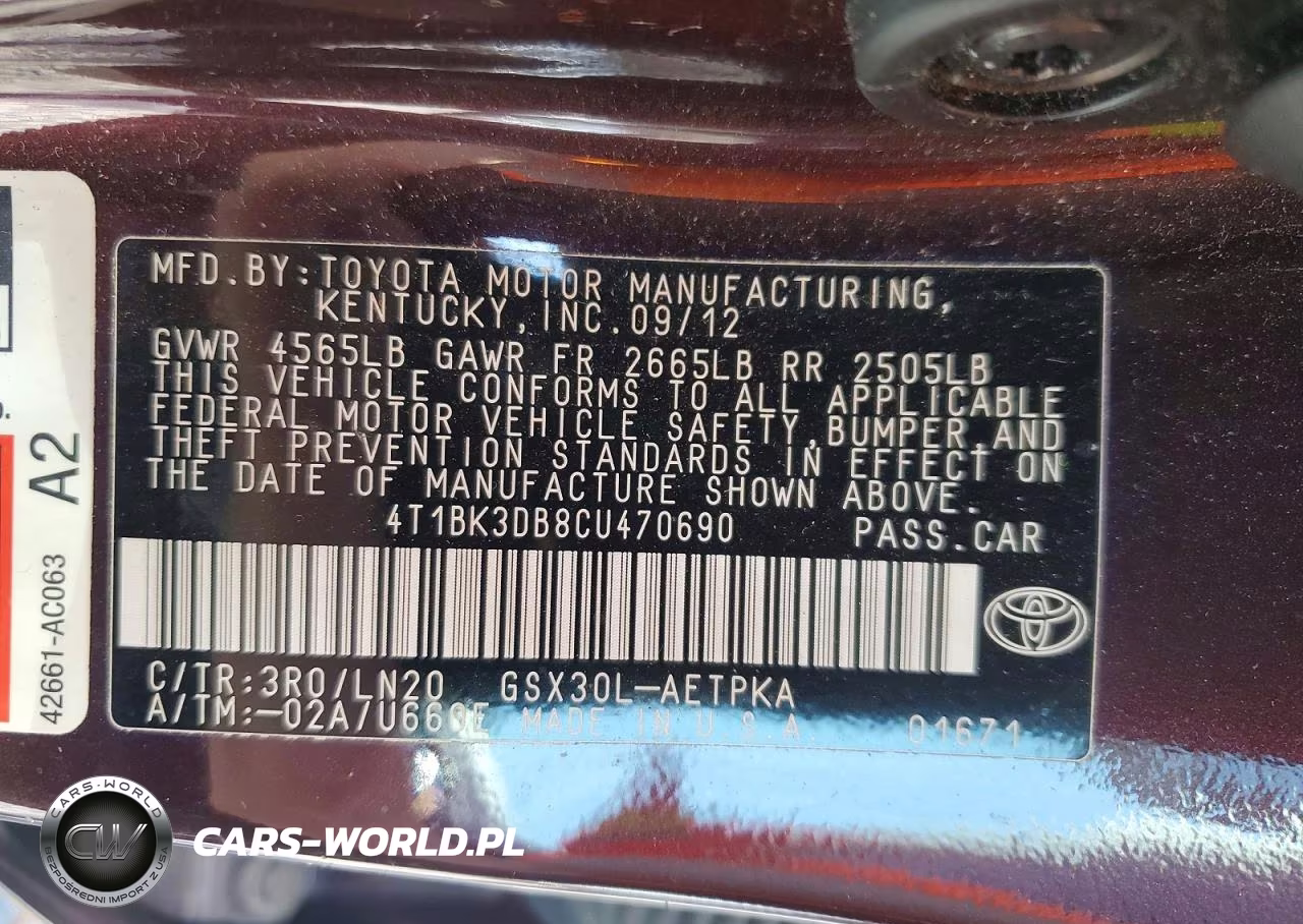 2012 Toyota Avalon Limited VIN:4T1BK3DB8CU470690 - 12