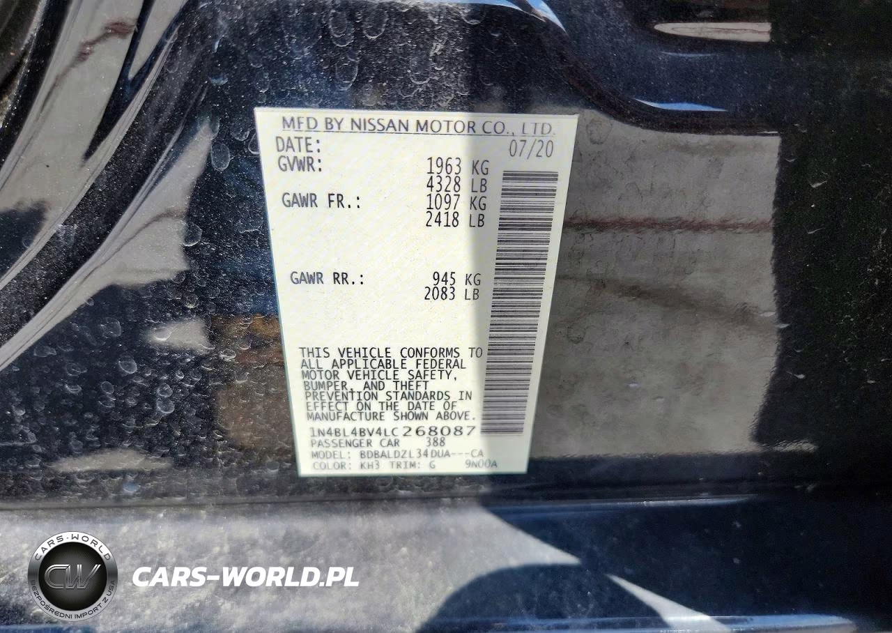 2020 Nissan Altima S VIN:1N4BL4BV4LC268087 - 12