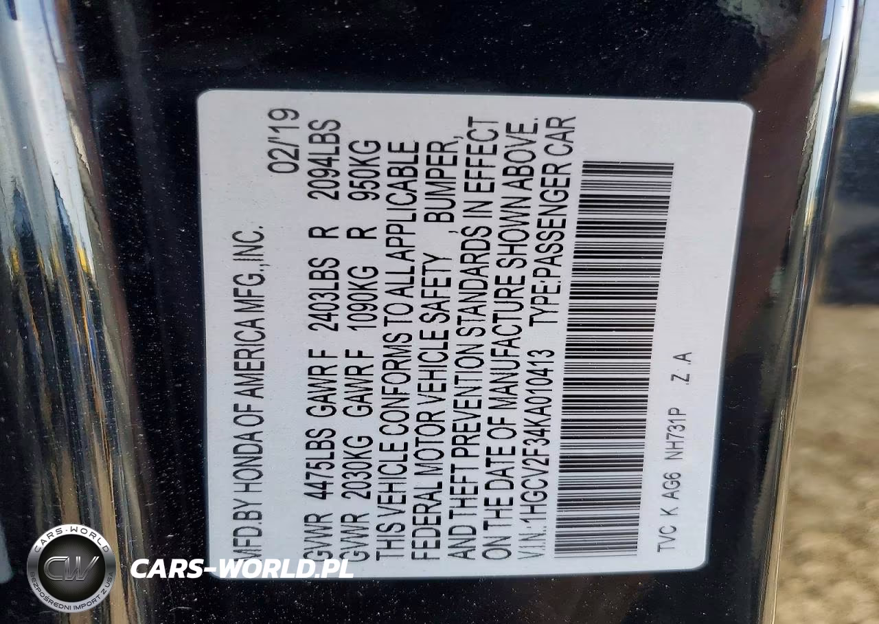 2019 Honda Accord Sport VIN:1HGCV2F34KA010413 - 13
