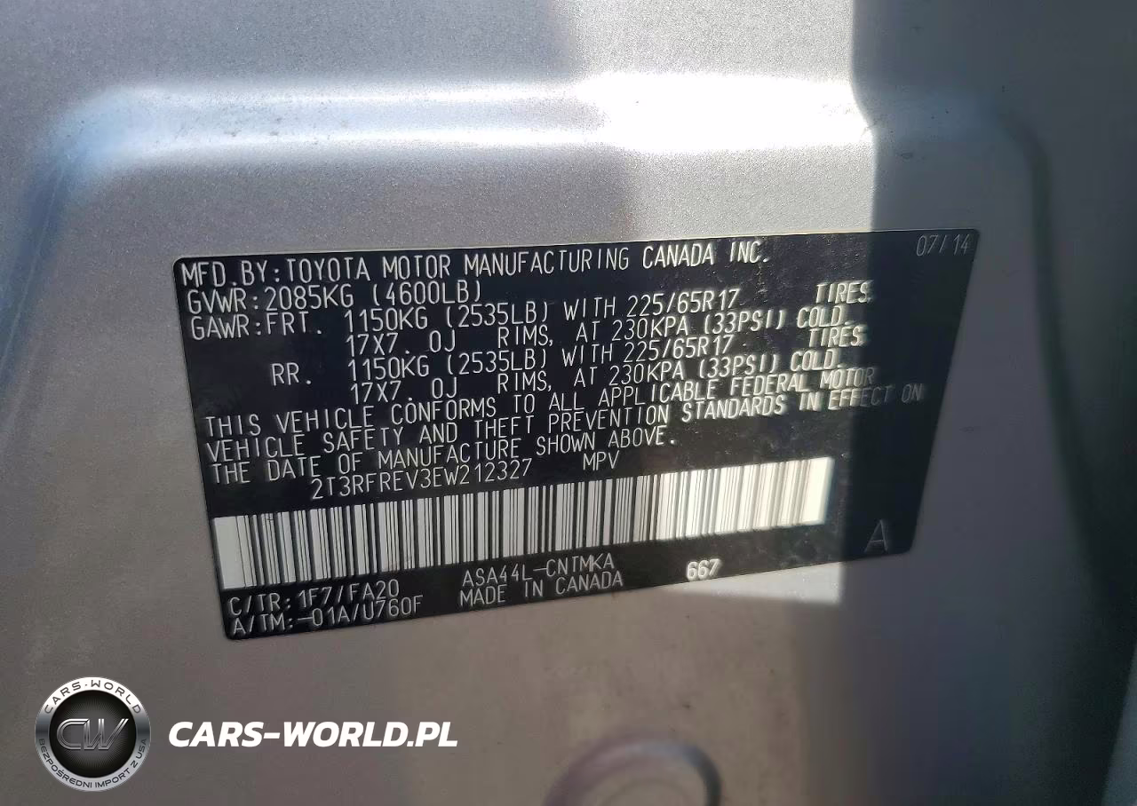 2014 Toyota Rav4 Xle VIN:2T3RFREV3EW212327 - 13