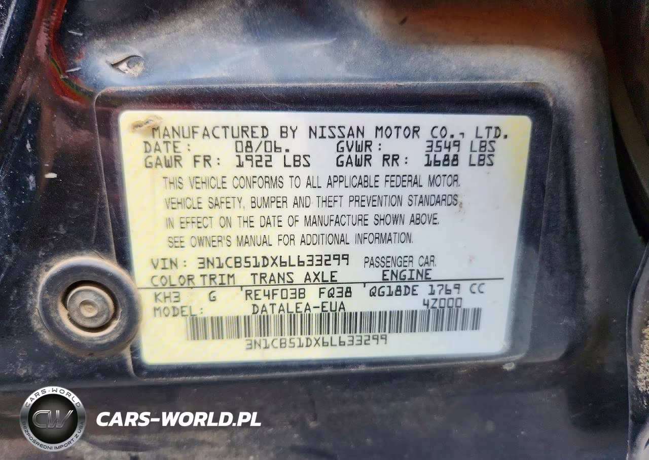 2006 Nissan Sentra 1.8 VIN:3N1CB51DX6L633299 - 12