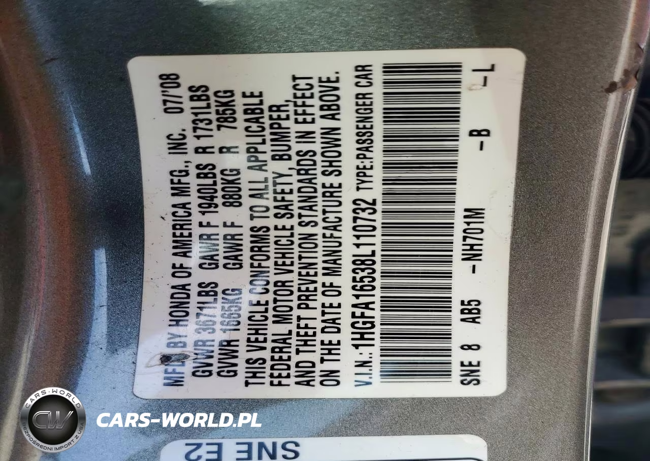 2008 Honda Civic Lx VIN:1HGFA16538L110732 - 12