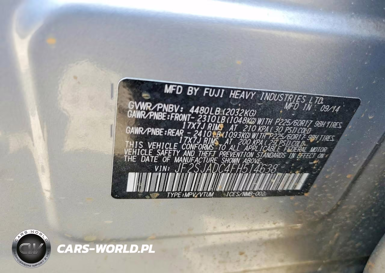 2015 Subaru Forester 2.5I Premium VIN:JF2SJADC4FH514638 - 14