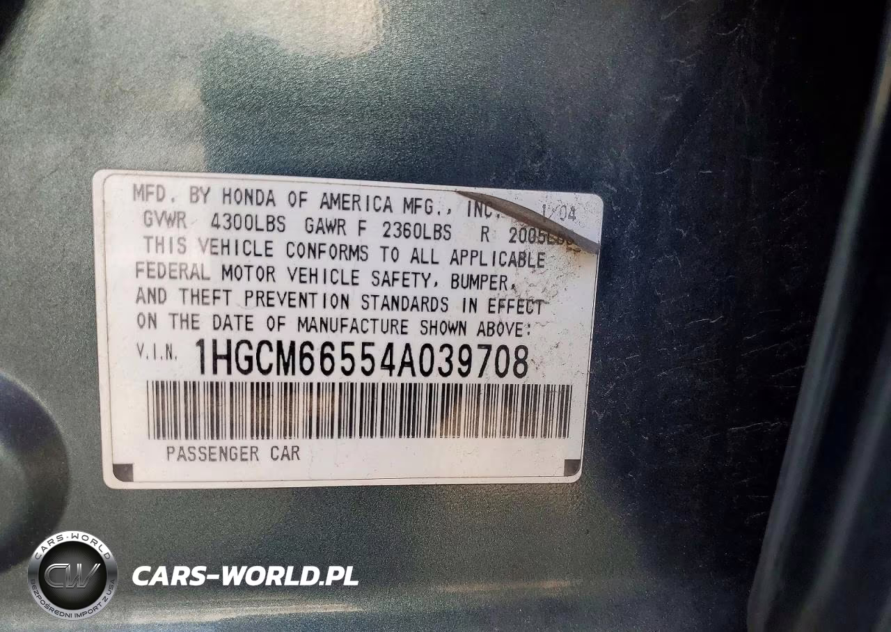 2004 Honda Accord Ex VIN:1HGCM66554A039708 - 12