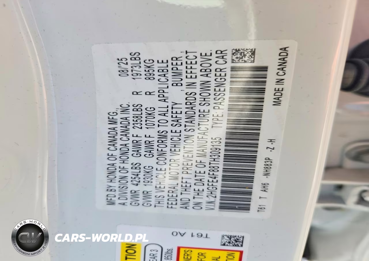 2026 Honda Civic Sport VIN:2HGFE4F88TH309135 - 12