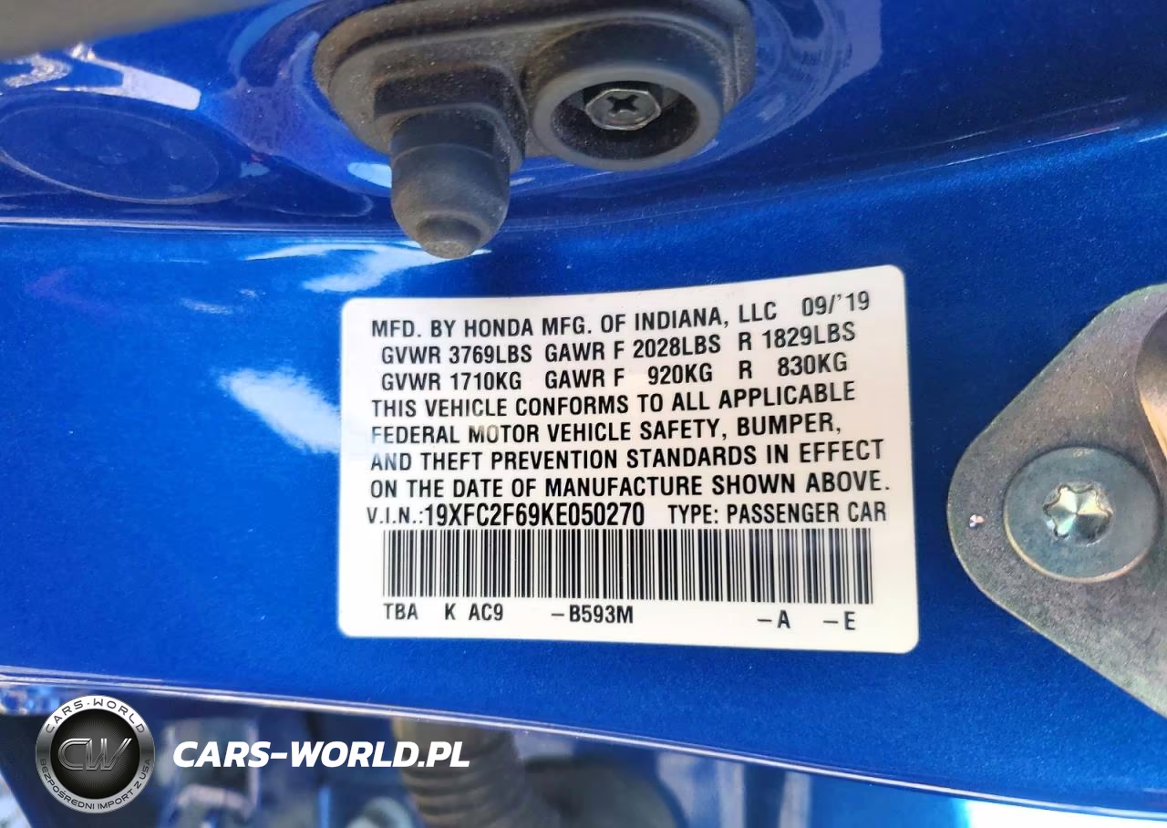2019 Honda Civic Lx VIN:19XFC2F69KE050270 - 12