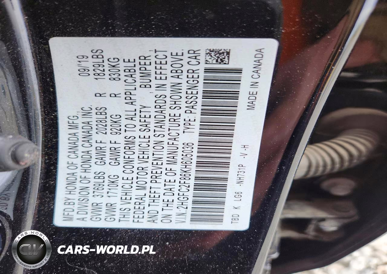 2019 Honda Civic Sport VIN:2HGFC2F86KH605036 - 12