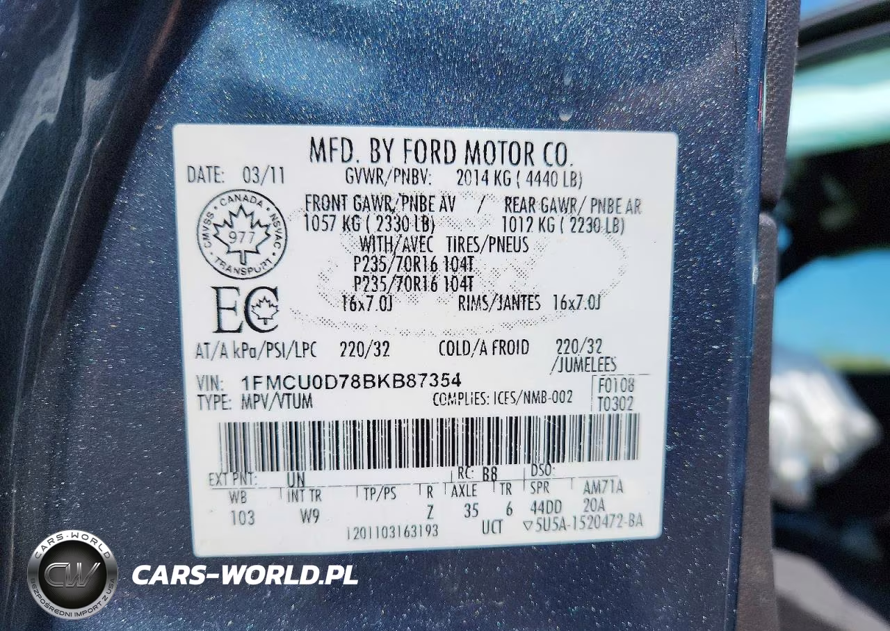2011 Ford Escape Xlt VIN:1FMCU0D78BKB87354 - 13