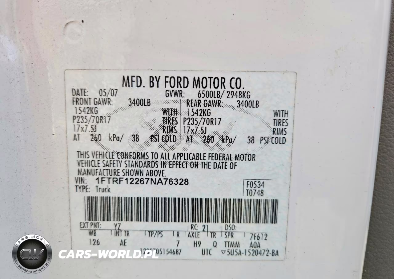 2007 Ford F150 VIN:1FTRF12267NA76328 - 12