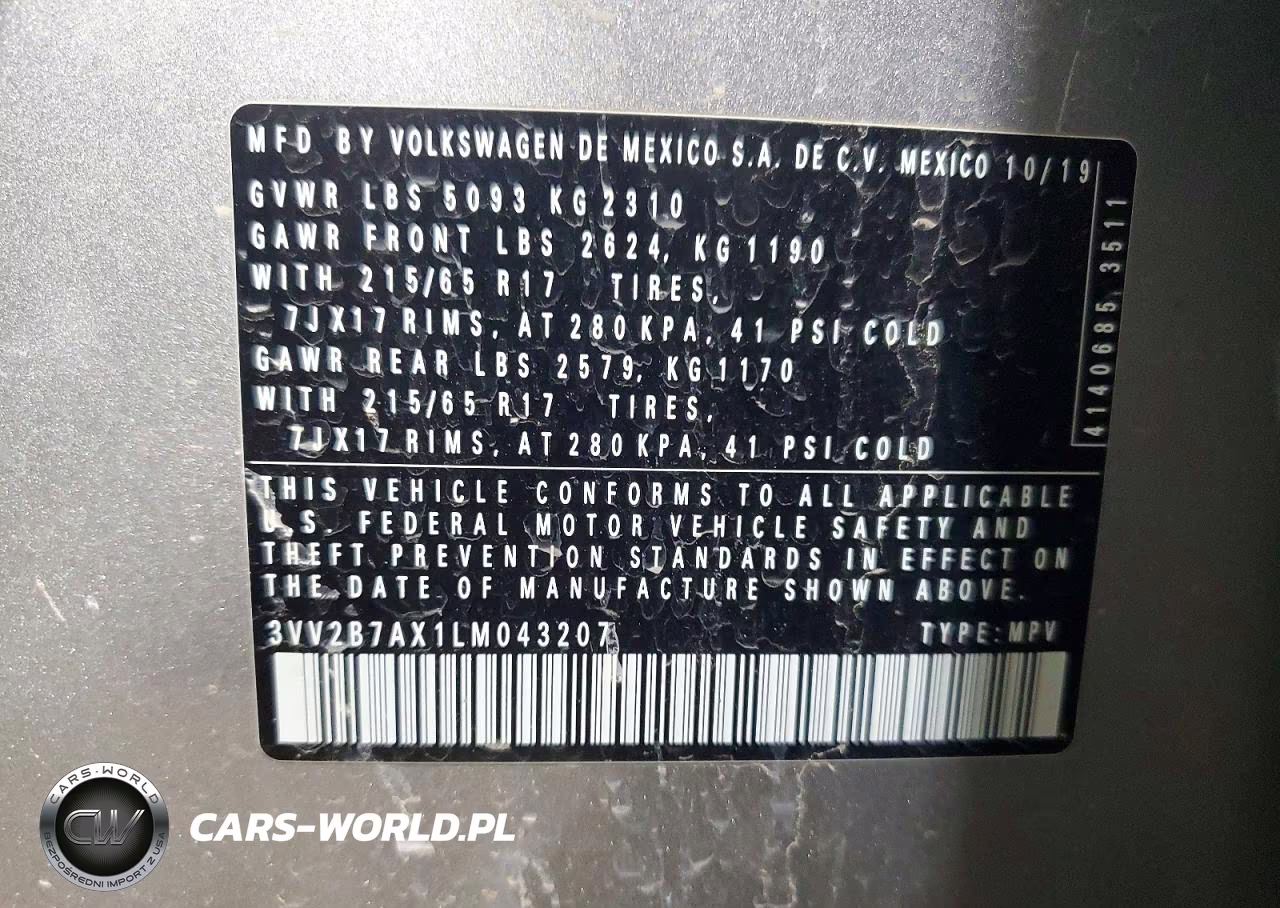 2020 Volkswagen Tiguan Se VIN:3VV2B7AX1LM043207 - 13