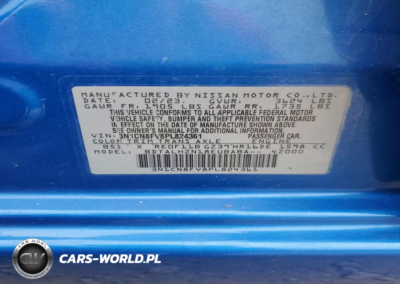 2023 Nissan Versa Sr VIN:3N1CN8FV8PL824361 - 12