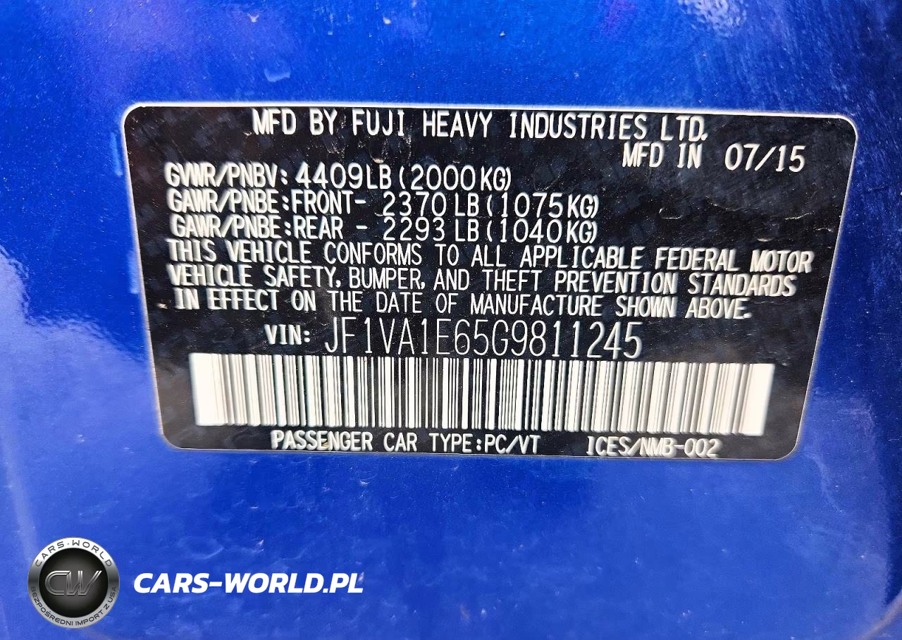 2016 Subaru Wrx Premium VIN:JF1VA1E65G9811245 - 13