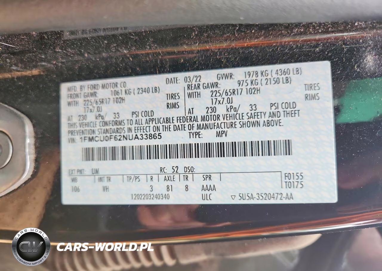 2022 Ford Escape S VIN:1FMCU0F62NUA33865 - 14