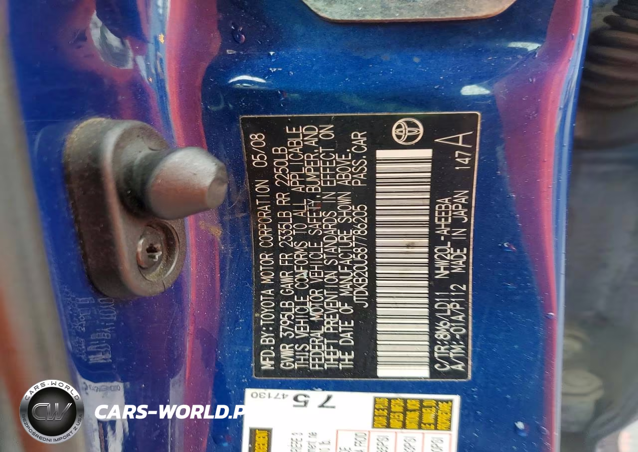 2008 Toyota Prius Base VIN:JTDKB20U587786205 - 12