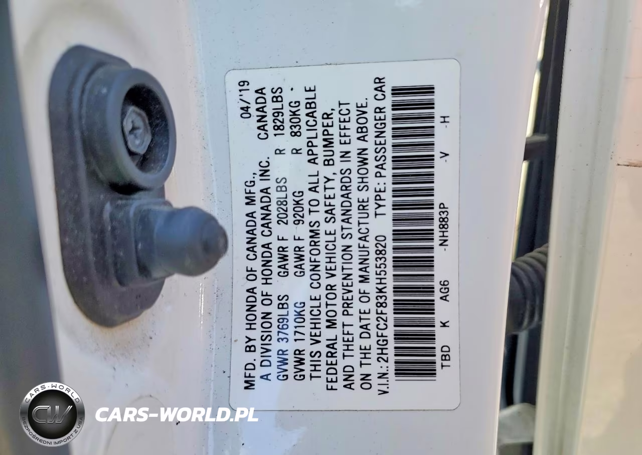 2019 Honda Civic Sport VIN:2HGFC2F83KH553820 - 12