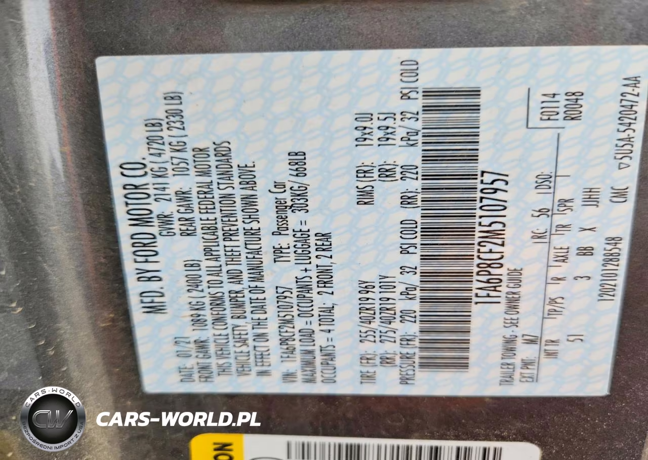 2021 Ford Mustang Gt VIN:1FA6P8CF2M5107957 - 12