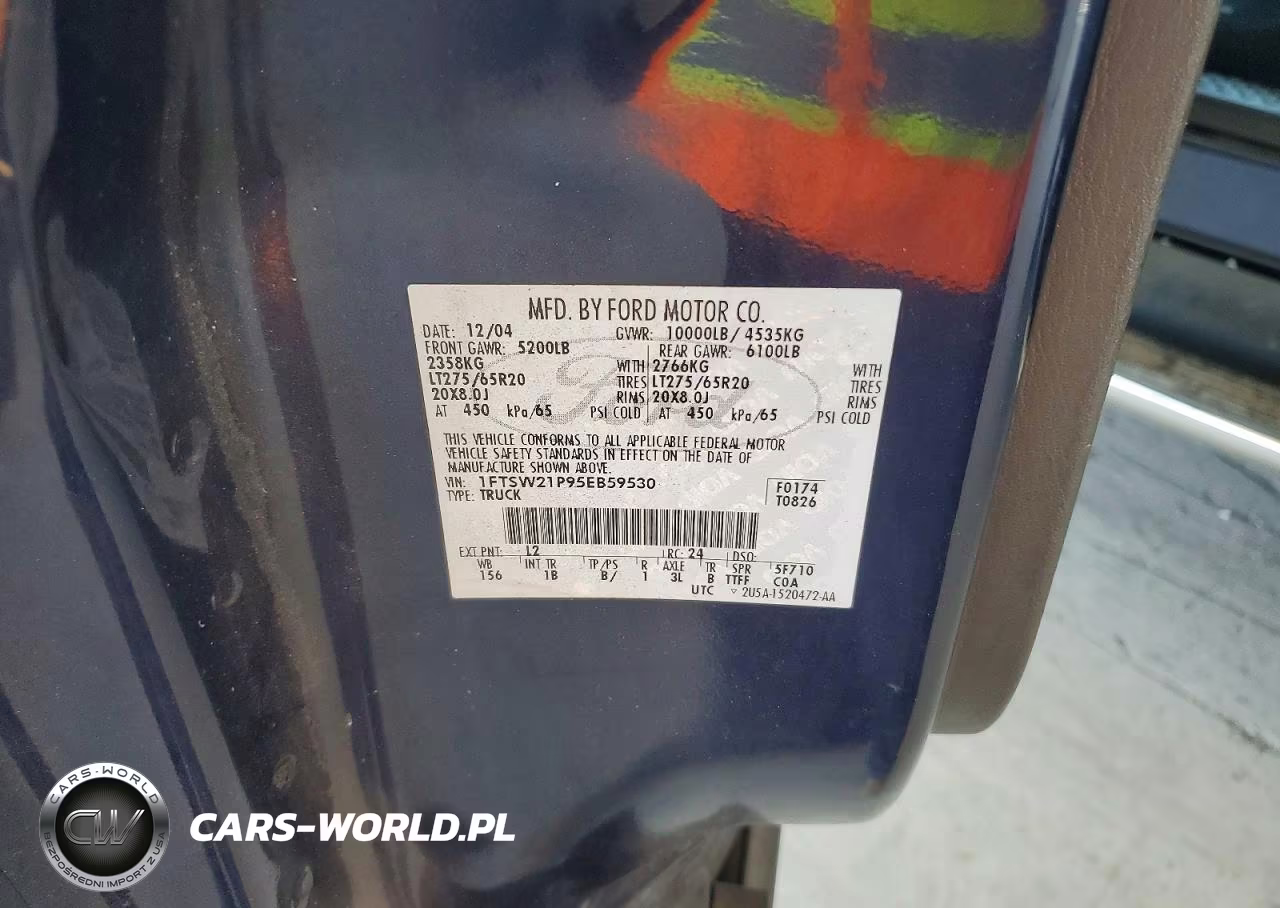 2005 Ford F250 Super Duty VIN:1FTSW21P95EB59530 - 12