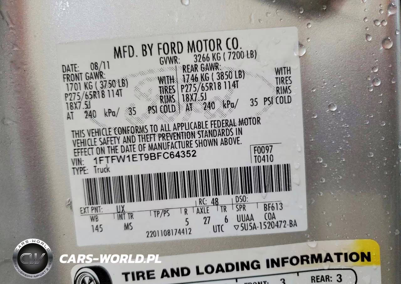 2011 Ford F150 Supercrew VIN:1FTFW1ET9BFC64352 - 12