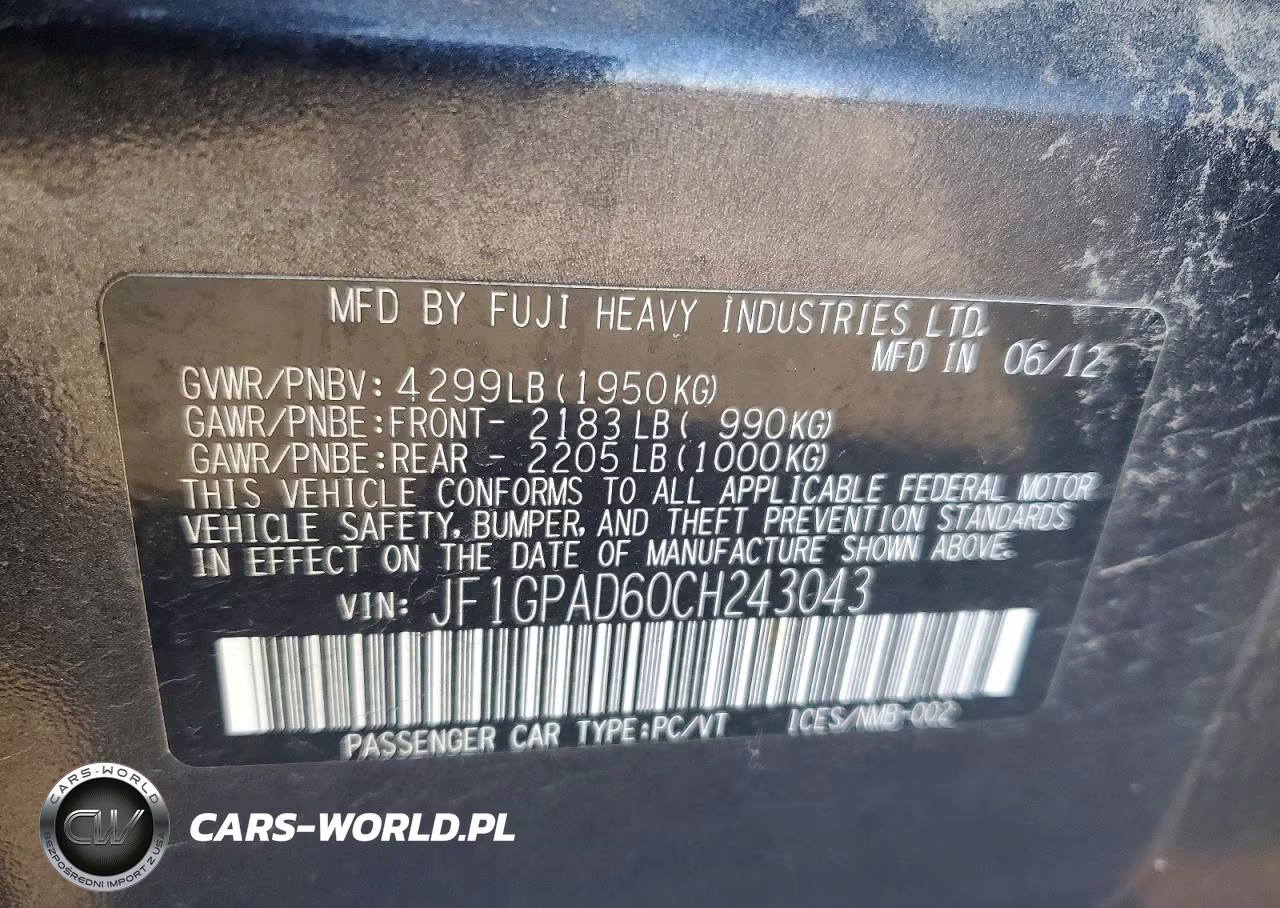 2012 Subaru Impreza Premium VIN:JF1GPAD60CH243043 - 12
